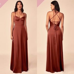 Azazie Mei Stretch Satin Dress in terracotta